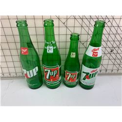 4 DIFFERENT 7-UP SODA POP BOTTLES