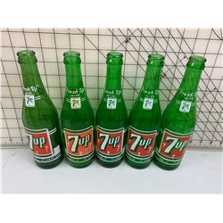 LOT OF 5 7-UP SODA POP BOTTLES