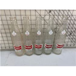 LOT OF 5 STUBBY SODA POP BOTTLES