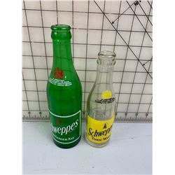 2 DIFFERENT SCHWEPPES GINGER ALE BOTTLES
