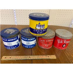 LOT OF TOBACCO TINS PHILIP MORRIS OLD VIRGINIA CHATEAU GAY