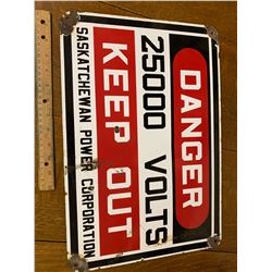PORCELAIN SASKATCHEWAN POWER CORPORATION DANGER SIGN