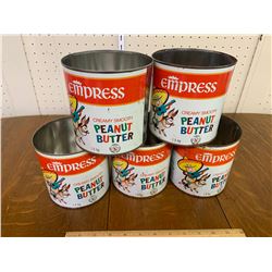 LOT OF 5 VINTAGE EMPRESS PEANUT BUTTER TINS