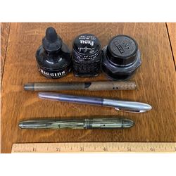 LOT OF FOUNTAIN PENS AND INK