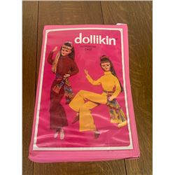 VINTAGE DOLLIKIN DOLL CASE AND BARBIE CLOTHES