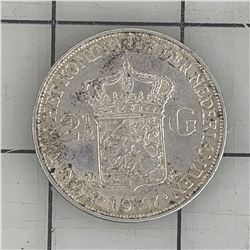 1937 2 1/2 NETHERLAND GULDEN SILVER COIN