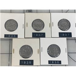 USA BUFFALO NICKEL LOT OF 5 1936-37