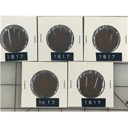1917 LOT OF 5 CANADA LARGE CENT PENNIES