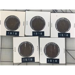 1918 LOT OF 5 CANADA LARGE CENT PENNIES