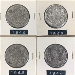 1942 LOT OF 4 CANADA SILVER 50 CENT PIECES