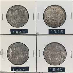 1945 LOT OF 4 CANADA SILVER 50 CENT PIECES