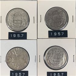 1957 LOT OF 4 CANADA SILVER 50 CENT PIECES