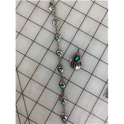 SIGNED FR STERLING BEAR PAW NECKLACE AND BRACELET
