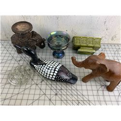 MISC LOT GLASS ELEPHANTS LOON ETC