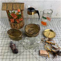 MISC LOT PITCHER FIGURINES DREAM CATCHER ETC