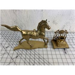 BRASS HORSE AND BRASS PIECE