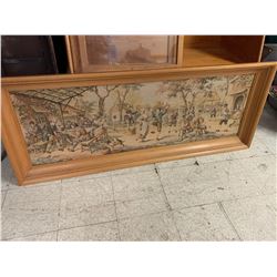 LARGE OAK FRAMED TAPESTRY 64" x 25"