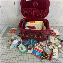SEWING BASKET AND CONTENTS