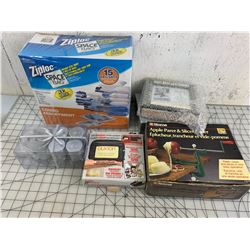 MISC LOT APPLE PEELER ZIPLOC VACUUM STORAGE BAGS WALLET ETC