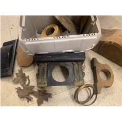 TOTE WITH SALVAGED WOODEN CLOCK PARTS