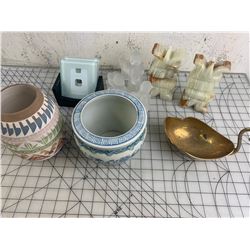 MISC LOT BRASS, VASES ETC