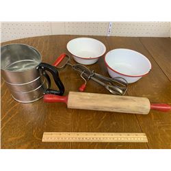 VINTAGE KITCHEN LOT ROLLING PIN SIFTER ETC