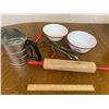 Image 1 : VINTAGE KITCHEN LOT ROLLING PIN SIFTER ETC