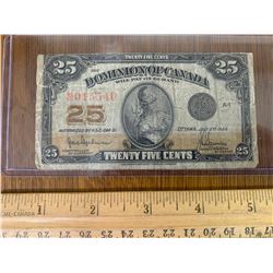 1923 DOMINION OF CANADA 25 CENT BANKNOTE SHINPLASTER