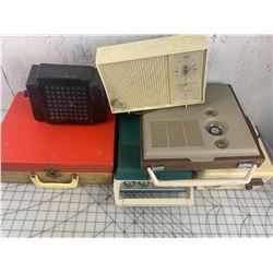 LOT OF VINTAGE SPEAKERS RADIOS RECORD PLAYERS ETC