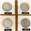 Image 1 : 1943 LOT OF 4 CANADA SILVER 50 CENT PIECES