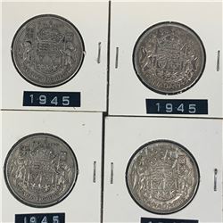 1945 LOT OF 4 CANADA SILVER 50 CENT PIECES