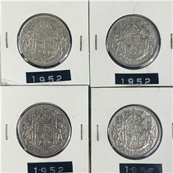 1952 LOT OF 4 CANADA SILVER 50 CENT PIECES