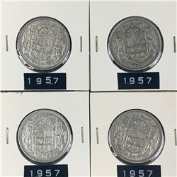 1957 LOT OF 4 CANADA SILVER 50 CENT PIECES