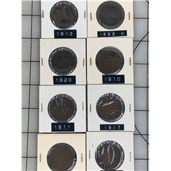 CANADA LARGE CENT PENNY DIFFERENT YEARS LOT OF 8