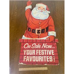 VINTAGE CARDBOARD SANTA SIGN 37" TALL
