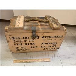 1955 WOODEN MORTAR EXPLOSIVE AMMO CRATE