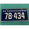 Image 1 : 1962 SASKATCHEWAN LICENCE PLATE