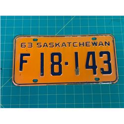 1963 SASKATCHEWAN LICENCE PLATE