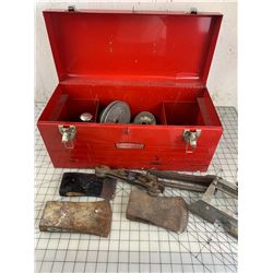 CRAFTSMAN METAL TOOL BOX WITH CONTENTS AXE HEADS ETC