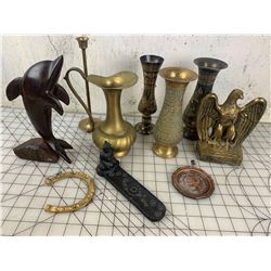 LOT OF BRASS VASES ETC