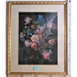 17"x23" FLORAL BOUQUET PRINT ORNATE GOLDEN WOODEN FRAME