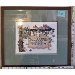 9"x11" FRAMED PETIT POINT "WELCOME TO OUR HOME"