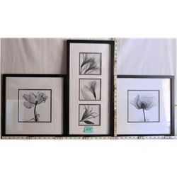 TRIO FRAMED AND MATTED BLACK AND WHITE FLOWER PRINTS