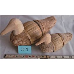 PAIR WOODEN AND STRAW DUCKS