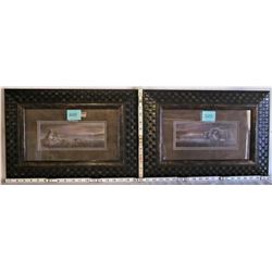 PAIR 10"x4" FRAMED/MATTED "AFRICAN" LION AND ELEPHANT PRINTS