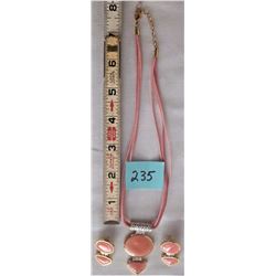 16" NECKLACE PINK/ PINK PENDANT-MATCHING PIERCED EARRINGS