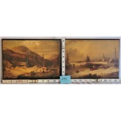 PAIR OF 8"x11" WOODEN WALL PLAQUES / WINTER SCENE