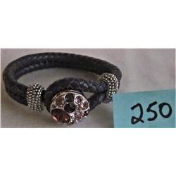BRAIDED LEATHER BRACELET / RHINSTONE CLASP
