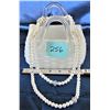 Image 1 : 7" WHITE GLASS BASKET/ JEWELERY CONTAINER- 24" FAUX PEARL NECKLACE