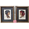 Image 1 : PAIR OF ABORIGINAL NATIVE FIRST NATIONS 'PETIT POINT' BOY & GIRL FRAMED & MATTED PORTRAITS 2005